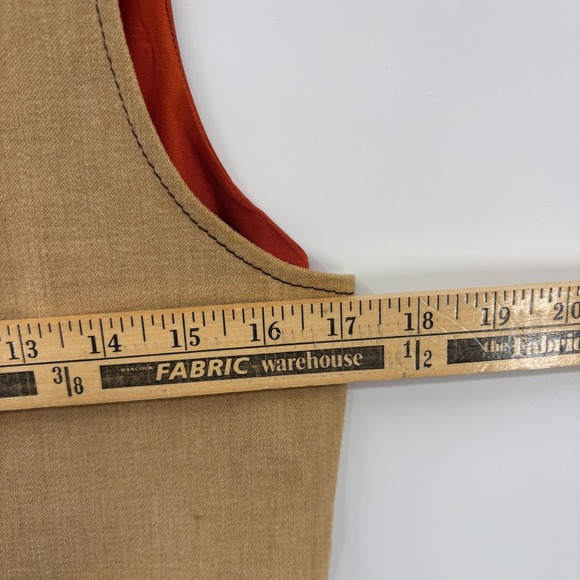 Mens Tan Linen Blend Button Down V Neck Sleeveless Vest 34R Orange Satin Back - Picture 3 of 16
